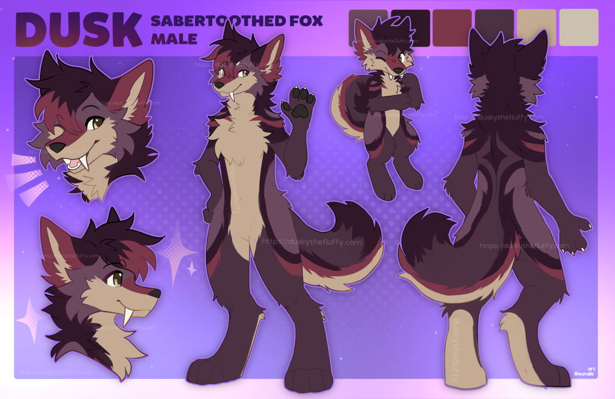 Dusk DuskyTheFluffy Furry Fursona reference sheet fox